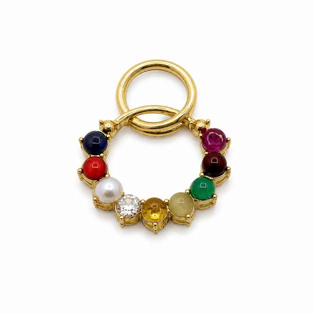 Gold Earrings Multicolour Beaded Gold-Tone Pendant Charm - APE60952 close-up view