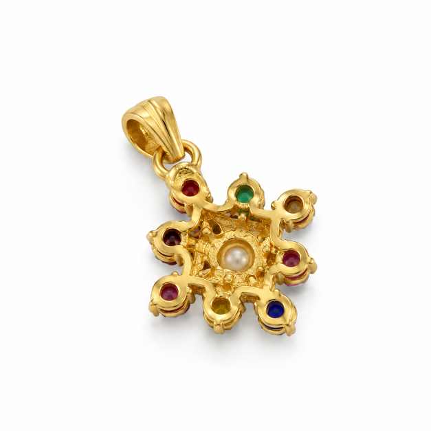Gold Earrings Multicolour Round Stone Gold-Tone Pendant With Pearl-Like Centre - APE60956
