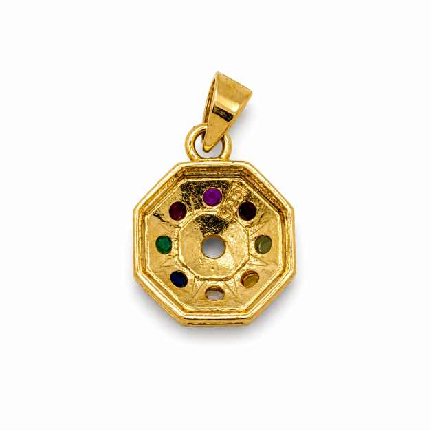 Gold Chain Multicolour Octagonal Pendant With Central White Stone - APE60954 side view