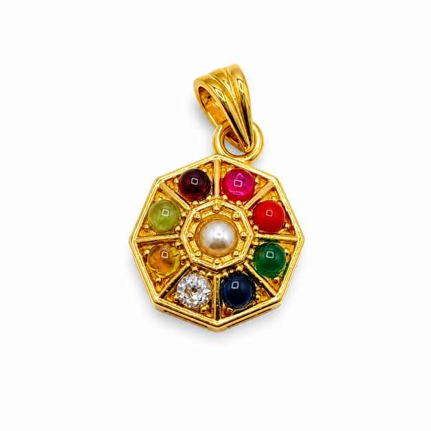 Gold Chain Multicolour Octagonal Pendant With Central White Stone - APE60954 close-up view