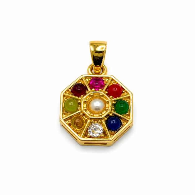 Gold Chain Multicolour Octagonal Pendant With Central White Stone - APE60954 detail view