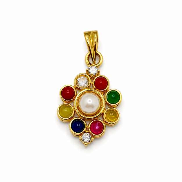 Gold Chain Multicolour Stone Gold-Tone Pendant With Round Centrepiece - APE60950 close-up view