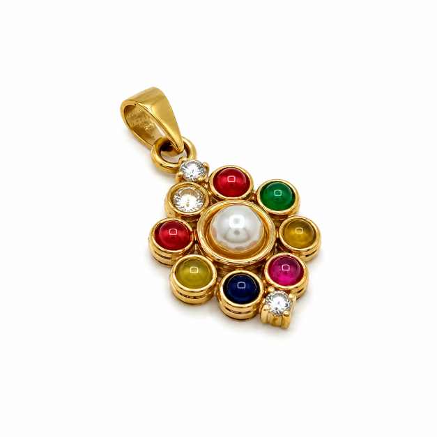 Gold Chain Multicolour Stone Gold-Tone Pendant With Round Centrepiece - APE60950 detail view
