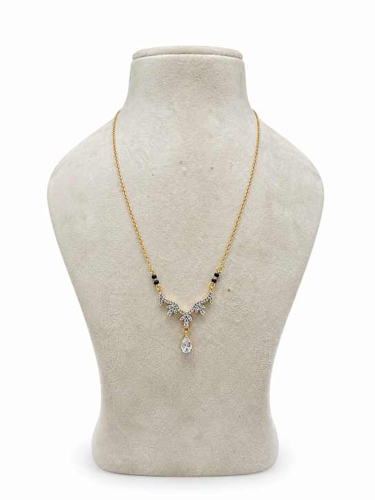 Gold Gold-Tone Chain Necklace With Black Bead Accents And Crystal-Style Pendant - SGAN10195 detail view