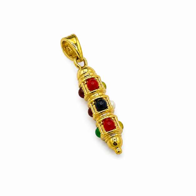 Gold Chain Multicolour Beaded Pendant Necklace - APE60953 close-up view