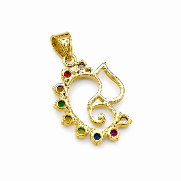 Gold Chain Multicolour Beaded Peacock-Inspired Pendant - APE60951 close-up view