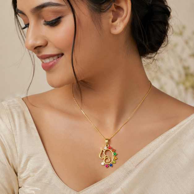 Gold Chain Multicolour Beaded Peacock-Inspired Pendant - APE60951 front view