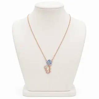 Silver Chain Rose Gold-Tone Blue Floral Key Pendant Necklace - SPS10229