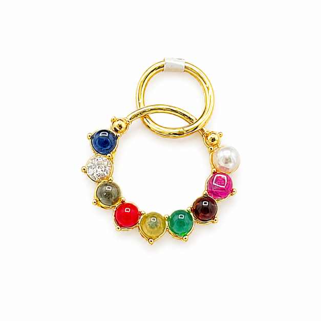 Gold Chain Multicolour Beaded Circular Pendant - APE60955 close-up view