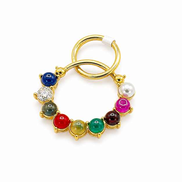 Gold Chain Multicolour Beaded Circular Pendant - APE60955 detail view