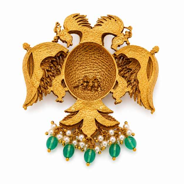 Gold Chain Traditional Ganesha Motif Pendant With Red, Green & White Accents - APE60960