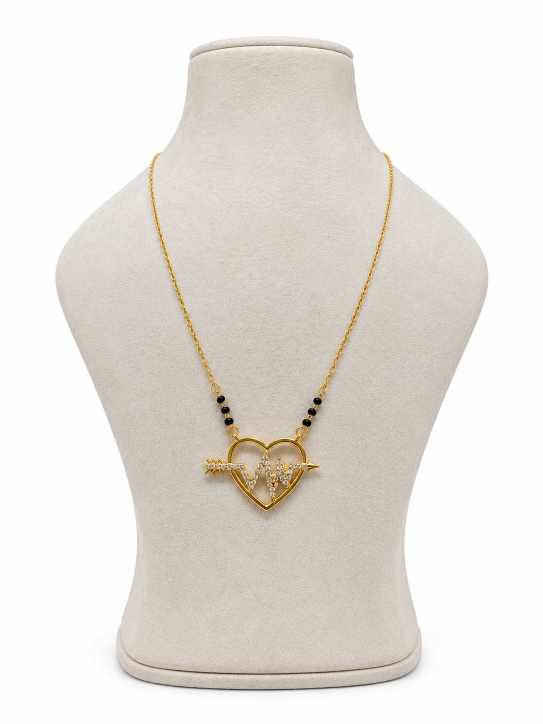 Gold Chain Gold-Tone Heart & Heartbeat Arrow Necklace With Black Bead Accents - SGAN10197 close-up view