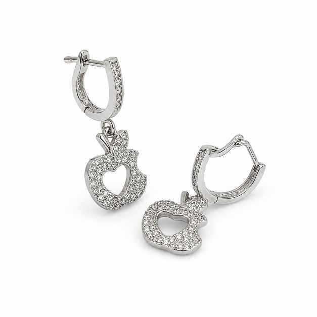 Silver Silver-Tone Apple Heart Cut-Out Drop Earrings - SEAR60203 front view