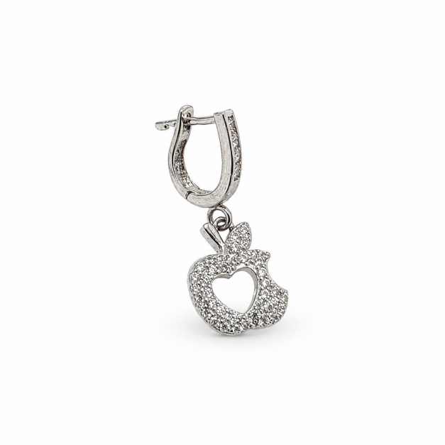 Silver Silver-Tone Apple Heart Cut-Out Drop Earrings - SEAR60203 close-up view
