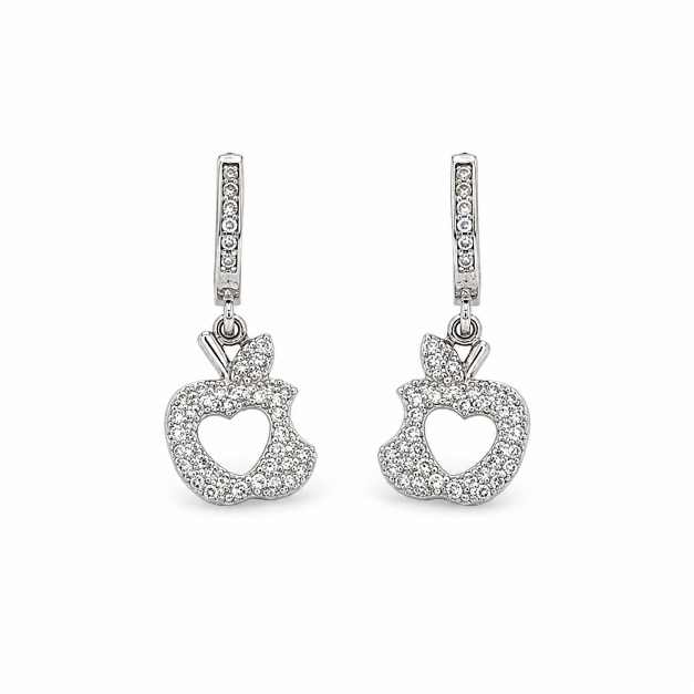 Silver Silver-Tone Apple Heart Cut-Out Drop Earrings - SEAR60203 detail view