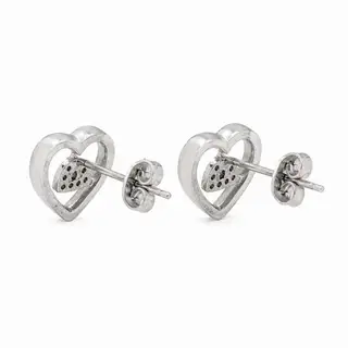 Silver Heart-Shaped Stud Earrings With Clear Stone Detailing - SEAR60103