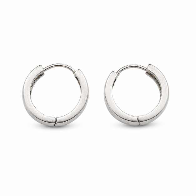 Silver Geometric Stone-Detail Silver-Tone Huggie Hoop Earrings - SRIN0113 close-up view