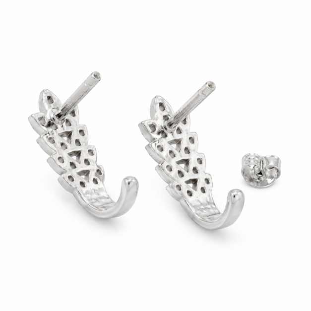 Silver Leaf-Design Stud Earrings With Clear Stones - STOP11038 side view
