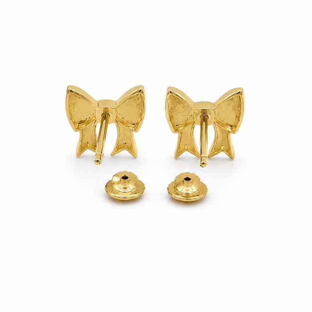 Silver Earrings Pink Bow Design Gold-Tone Stud Tops - STOP10951 side view