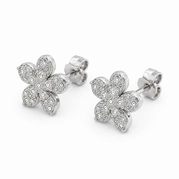 Silver Earrings Floral Stud Tops With Clear Stone Detailing - SEWR60765 front view