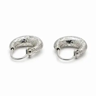 Silver Textured Round Hoop Earrings - Silver-Tone Finish - STOP11054