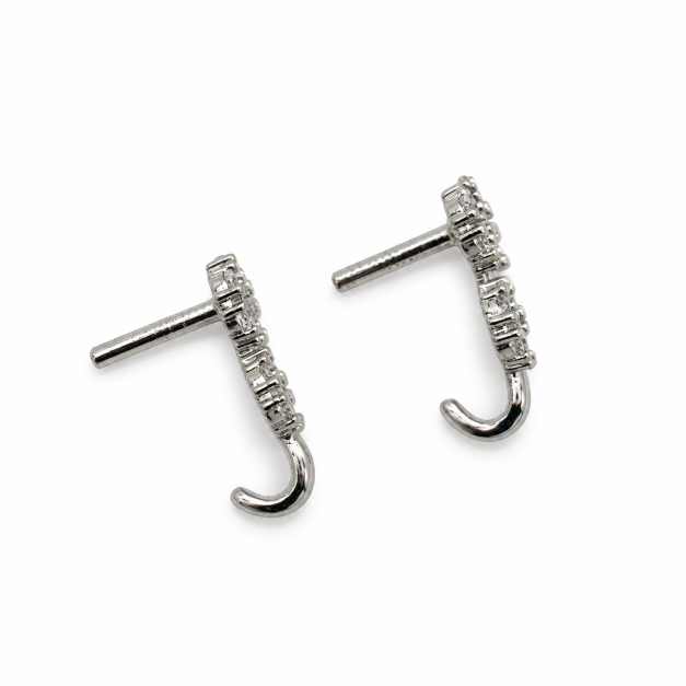 Silver Silver-Tone Double Floral Cluster Earrings With Clear Stone Accents - STOP11041 detail view