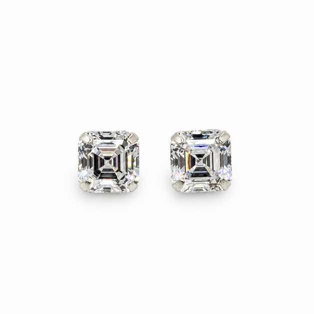 Silver Earrings Square-Cut Clear Stone Silver-Tone Tops - STOP10699 front view