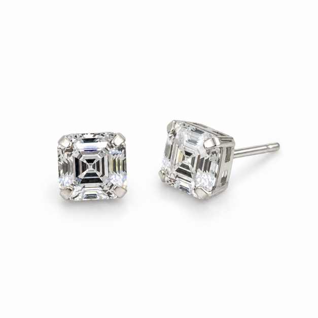 Silver Earrings Square-Cut Clear Stone Silver-Tone Tops - STOP10699 detail view