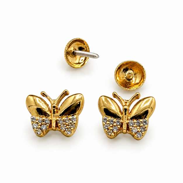 Silver Butterfly Stud Earrings With Clear Stone Detailing - STOP11094 side view