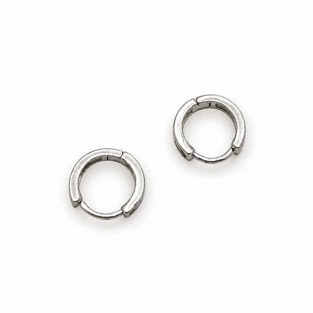 Silver Silver-Tone Huggie Hoop Earrings With Black Circular Detailing - SBL70214 front view