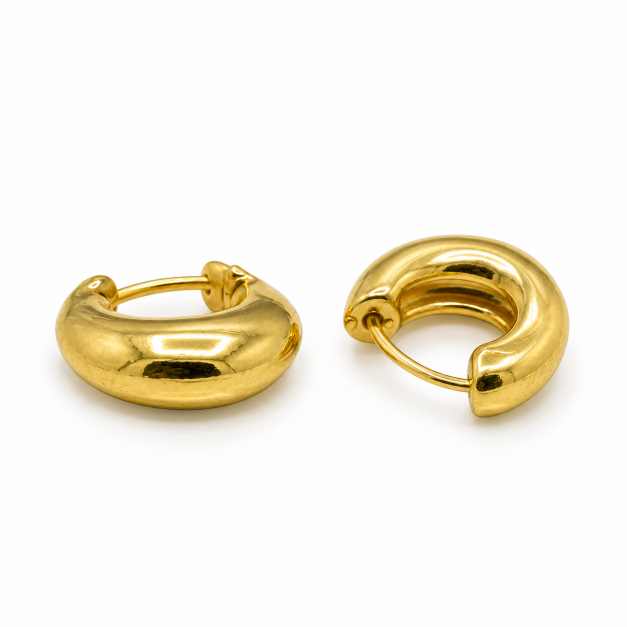 Silver Chunky Crescent Hoop Earrings In Gold-Tone Finish - STOP10941 front view
