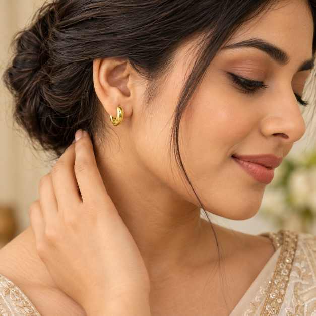 Silver Chunky Crescent Hoop Earrings In Gold-Tone Finish - STOP10941 side view