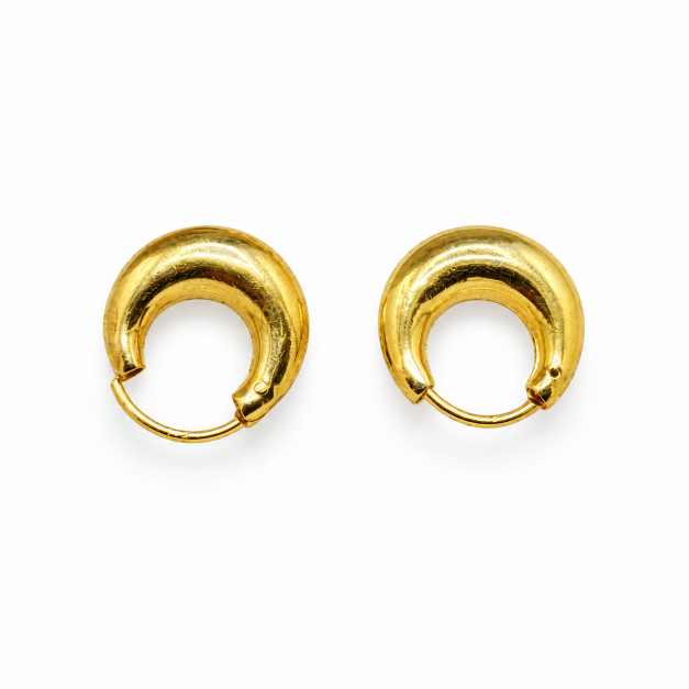 Silver Chunky Crescent Hoop Earrings In Gold-Tone Finish - STOP10941 close-up view