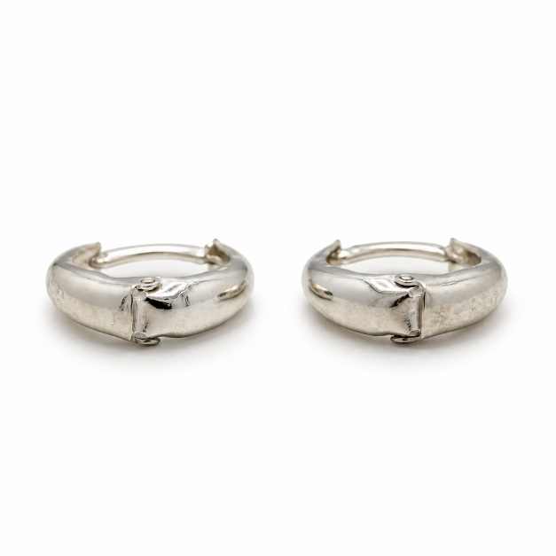 Silver Chunky Polished Silver-Tone Hoop Earrings - STOP10899 front view