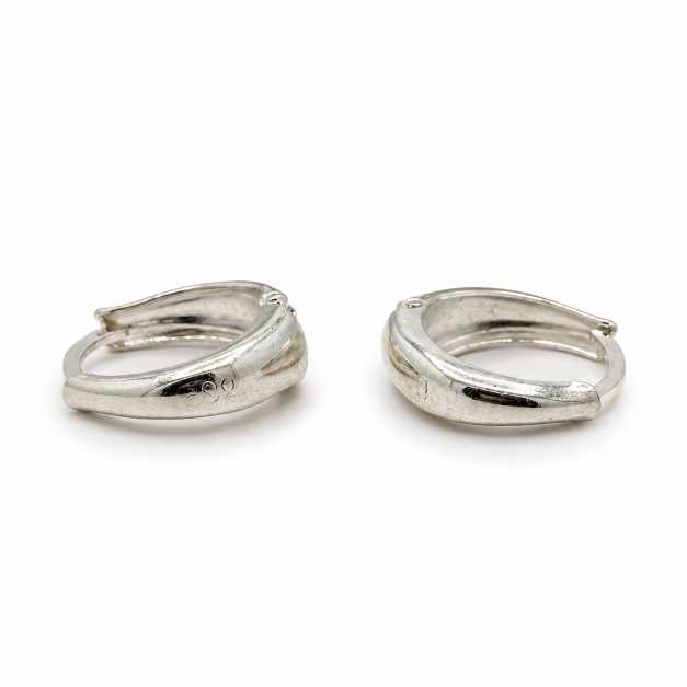 Silver Chunky Polished Silver-Tone Hoop Earrings - STOP10899 side view