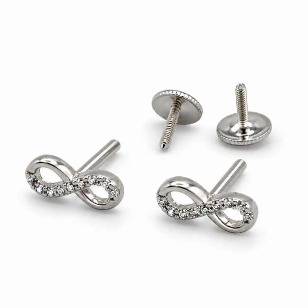 Silver Infinity Design Stud Earrings With Clear Stone Detailing - STOP11026 detail view