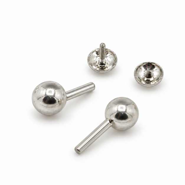 Silver Silver-Tone Ball Stud Earrings With Straight Post - STOP10817 front view