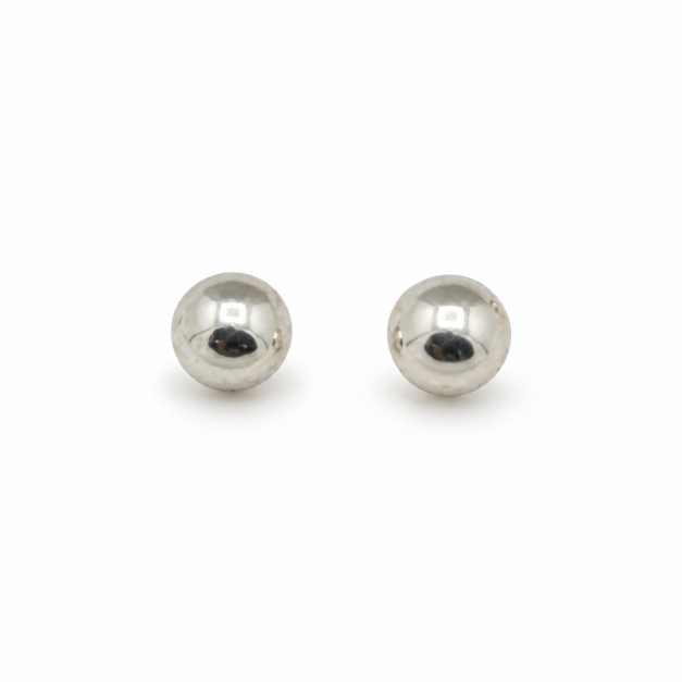 Silver Silver-Tone Ball Stud Earrings With Straight Post - STOP10817 close-up view