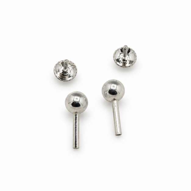 Silver Silver-Tone Ball Stud Earrings With Straight Post - STOP10817 detail view