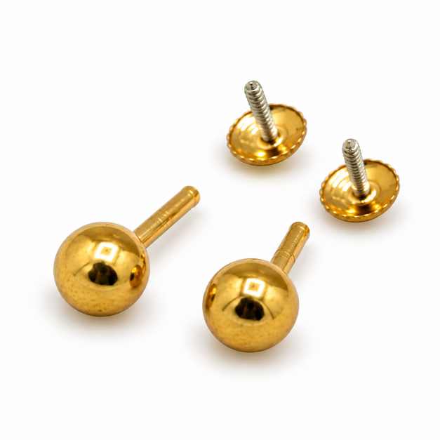 Gold Gold-Tone Round Ball Stud Earrings - STOP10769 side view