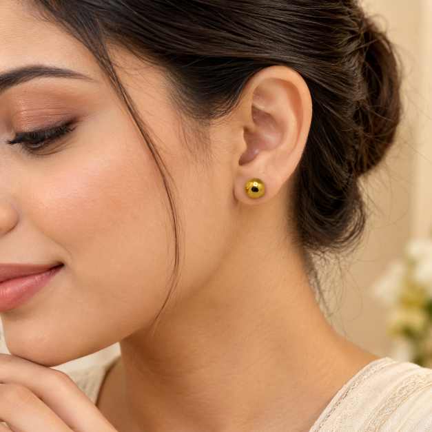 Gold Gold-Tone Round Ball Stud Earrings - STOP10769 close-up view