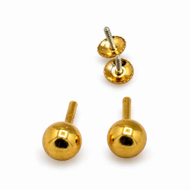 Gold Gold-Tone Round Ball Stud Earrings - STOP10769 detail view
