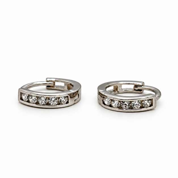 Silver Huggie Hoop Earrings With Clear Stone Row - STOP10962
