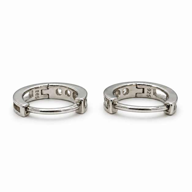 Silver Huggie Hoop Earrings With Clear Stone Row - STOP10962 side view