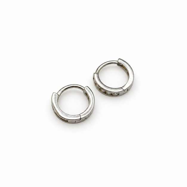 Silver Huggie Hoop Earrings With Clear Stone Row - STOP10962 detail view