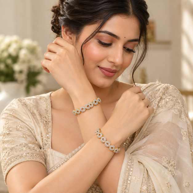 Gold Bangles Elegant Linked Circle Dual-Tone Bangle Set - CBA10270 side view