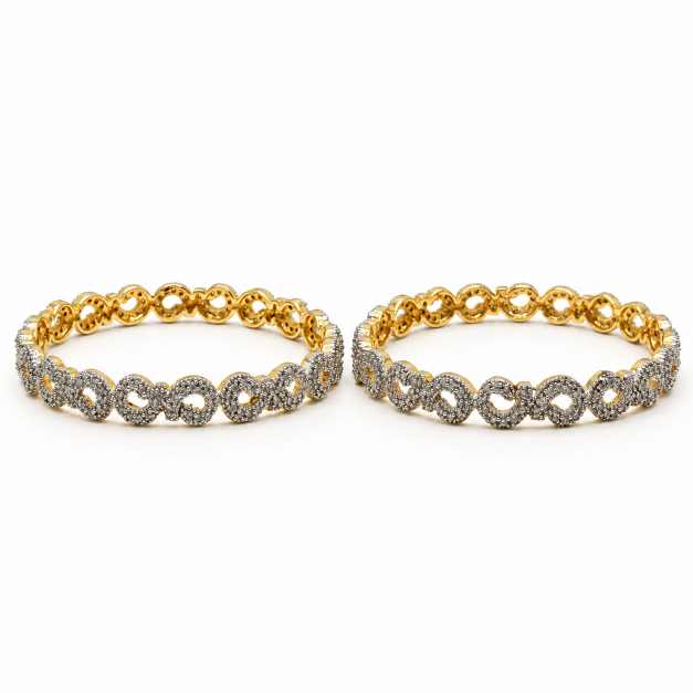 Gold Bangles Elegant Linked Circle Dual-Tone Bangle Set - CBA10270 close-up view