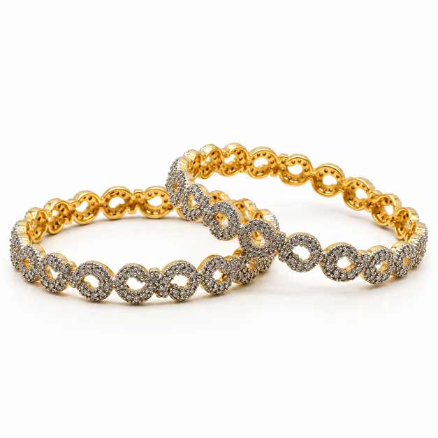 Gold Bangles Elegant Linked Circle Dual-Tone Bangle Set - CBA10270 detail view