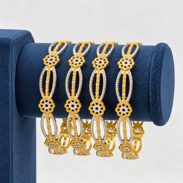Gold Bangles Elegant Floral Link Bangle Set With Gold & Silver-Tone Finish - CBA70173