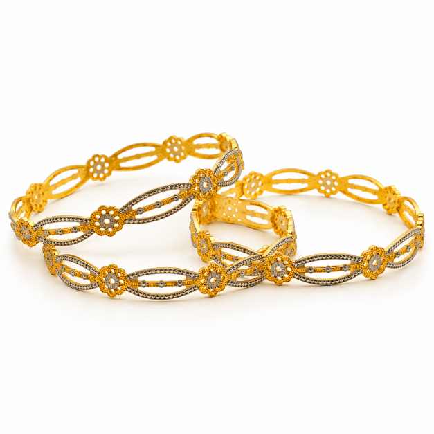 Gold Bangles Elegant Floral Link Bangle Set With Gold & Silver-Tone Finish - CBA70173 detail view